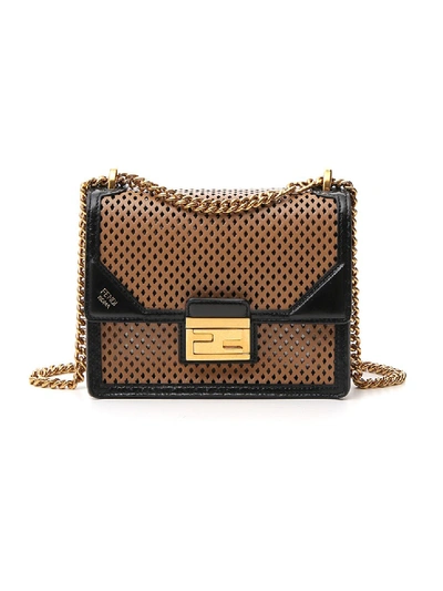 Shop Fendi Kan U Brown/black Leather Shoulder Bag