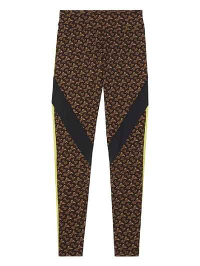 Shop Burberry Tb Monogram Print Leggings In Brown