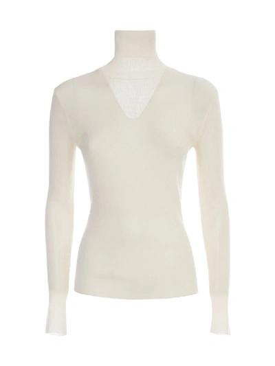 Shop Nuur High Neck 100% Merino Wool Ribbed Sweater In White