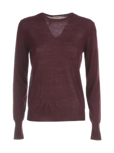 Shop Nuur Round Neck 100% Merino Wool Sweater In Burgundy