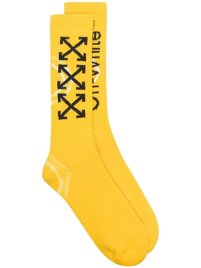 Shop Off-white Tie-dye Logo Socks In Yellow