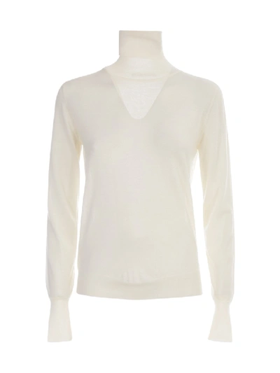 Shop Nuur High Neck 100% Merino Wool Sweater In White
