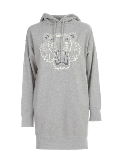 Shop Kenzo Hoodie Dress Flocking Tiger In Grey