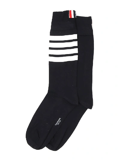 Shop Thom Browne Blue Cotton Socks In Black