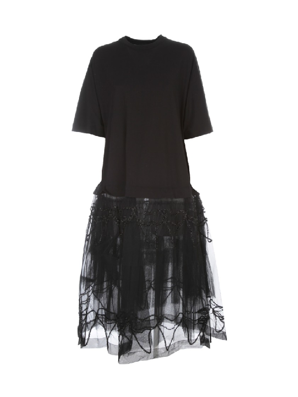 Simone Rocha Tutu T Shirt Dress W Embroidered Overlay In Black Black Modesens