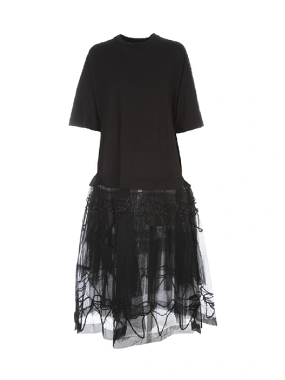 Shop Simone Rocha Tutu Tshirt Dress W/embroidered Overlay In Black