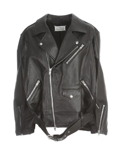 Shop Maison Margiela Shiny Leather Jacket In Black