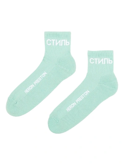 Shop Heron Preston Mid-ankle Logo Socks In Blue