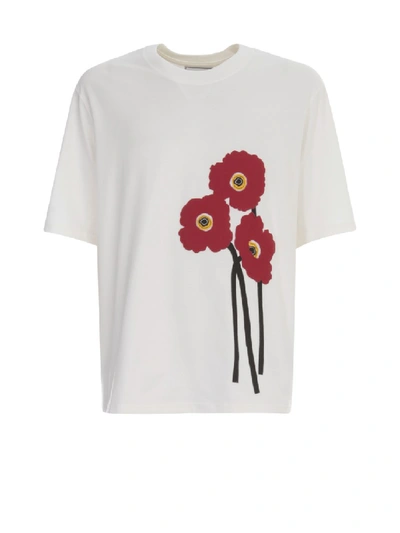 Shop Ami Alexandre Mattiussi Tshirt W/applied Felt Poppies Heavy Cotton In White
