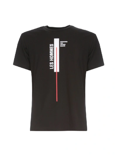 Shop Les Hommes Tshirt  Vertical Lines In Black