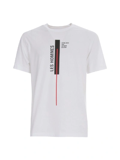 Shop Les Hommes Tshirt  Vertical Lines In White