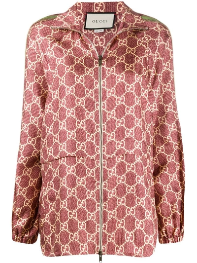 Gucci Gg Logo Supreme Print Silk Track Jacket In Brown | ModeSens