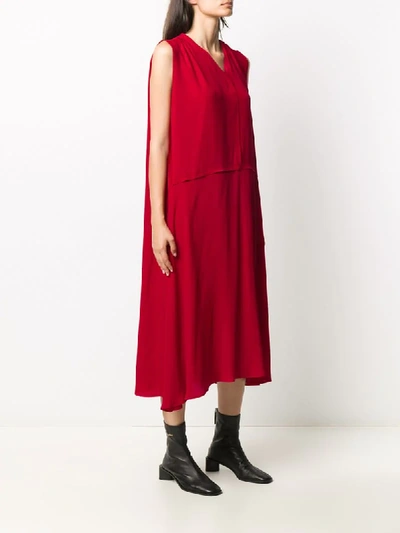 Shop Acne Studios Draped Sleeveless Midi Dress In Red