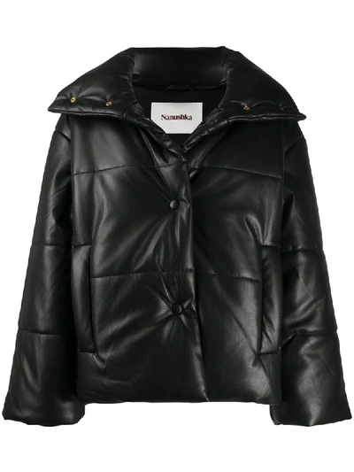Nanushka Hide Quilted Padded Vegan Leather Jacket In Black
