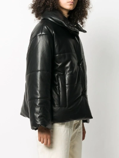 Nanushka Hide Quilted Padded Vegan Leather Jacket In Black