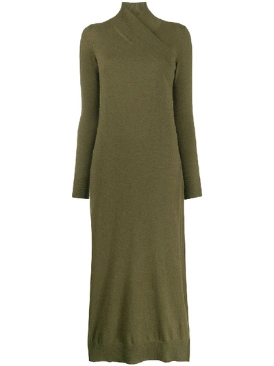 Shop Agnona Wrap-neck Knitted Dress In Green