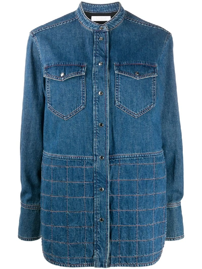 Shop Chloé Contrast-stitching Long-sleeve Denim Shirt In Blue