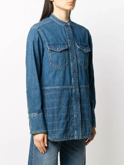 Shop Chloé Contrast-stitching Long-sleeve Denim Shirt In Blue