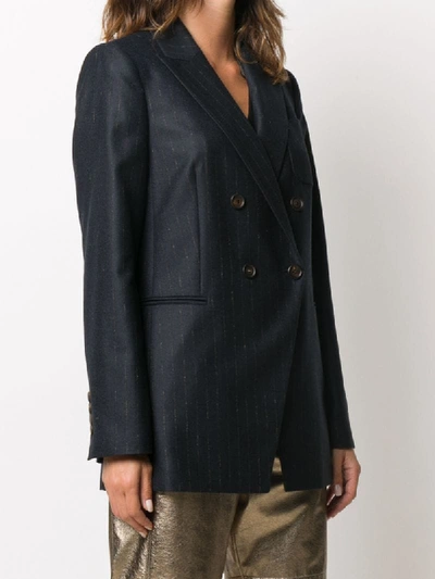 Shop Brunello Cucinelli Double-breasted Pinstripe Blazer In Blue