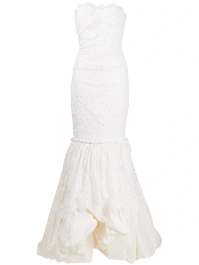 Shop Dolce & Gabbana Lace Ruffle-hem Dress In Neutrals