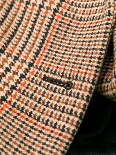 Shop Prada Check Pattern Pleat Detailed Coat In Brown