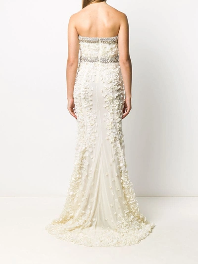 Shop Amen Floral Appliqué Embellished Gown In Neutrals