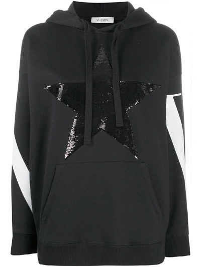 Shop Valentino Vltnstar Print Hoodie In Black