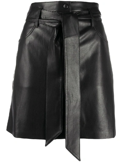 Shop Nanushka Belted Faux-leather Skirt In Black