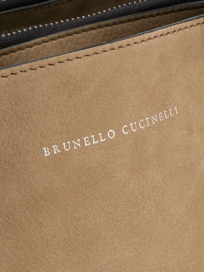 Shop Brunello Cucinelli Plain Logo-print Tote In Brown