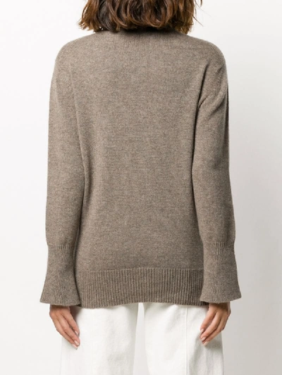 Shop Agnona Roll-neck Bell Sleeved Sweater In Brown