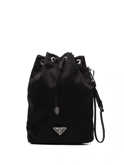 Shop Prada Vela Mini Bucket Bag Pouch In Black