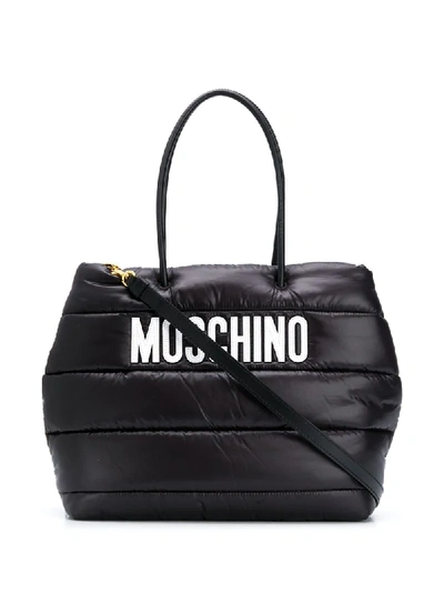 Shop Moschino Logo Print Padded Tote Bag In Black