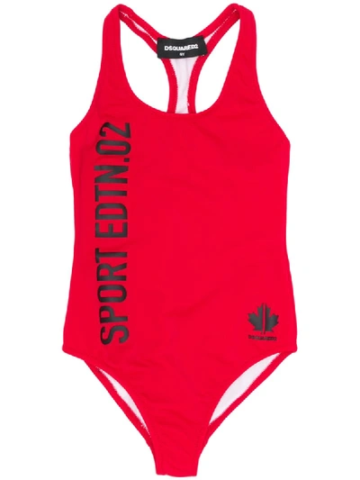 Shop Dsquared2 Logo Print Swimsuit In Red