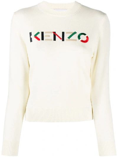 Shop Kenzo Embroidered Logo Jumper In Neutrals
