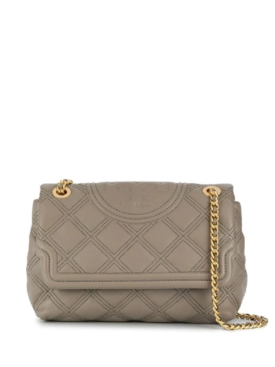 Shop Tory Burch Fleming Logo Shoulder Bag In Grey