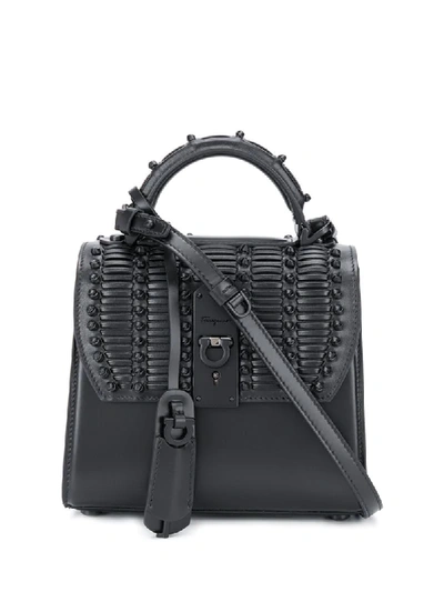 Shop Ferragamo Boxyz Woven Panel Top Handle Bag In Black