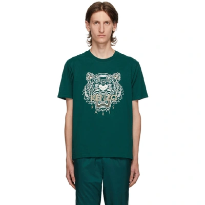 Shop Kenzo Green Tiger T-shirt In 73 Duck Blu