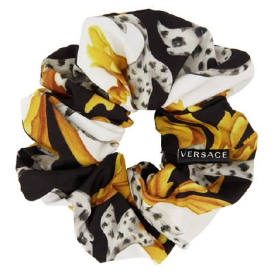 Shop Versace White & Black Barocco Scrunchie In A7027 Wh/bk