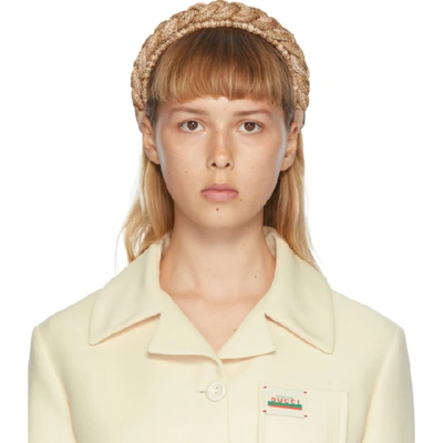 Shop Gucci Beige Woven Straw Headband In 9278 Ivory