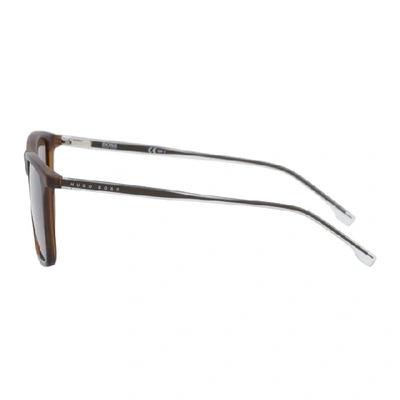 Shop Hugo Boss Tortoiseshell Matte Rectangular Sunglasses In 0hgc Brown