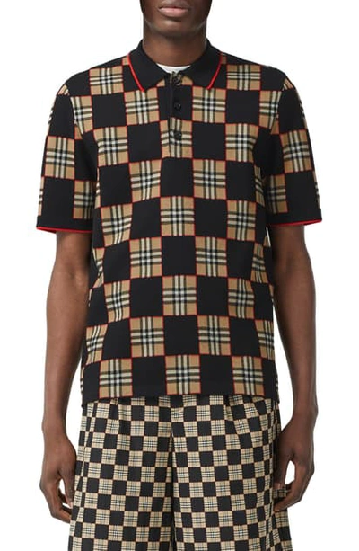 Shop Burberry Blakeford Chequer Short Sleeve Merino Wool Blend Polo In Archive Beige