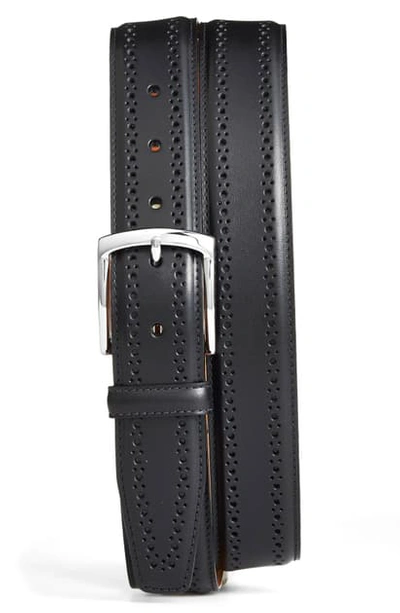 Shop Allen Edmonds Manistee Brogue Leather Belt In Black