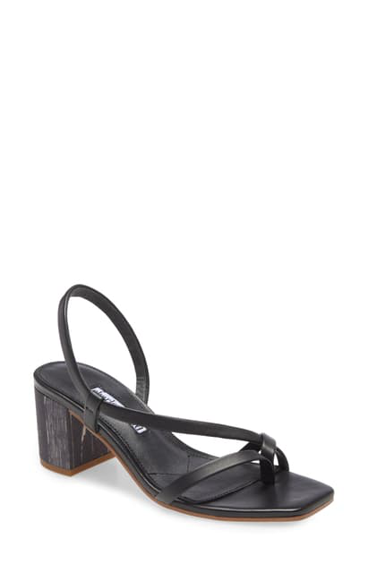 black leather mid heel sandals