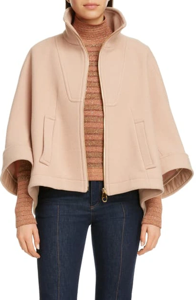 Shop Chloé Crop Wool Blend Coat In Biscuit Pink