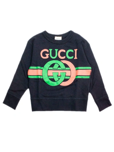 Shop Gucci Blue Felted Cotton Sweatshirt