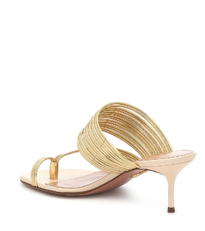 Shop Aquazzura Sunny 60 Leather-trimmed Sandals In Gold