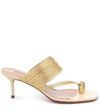 Shop Aquazzura Sunny 60 Leather-trimmed Sandals In Gold