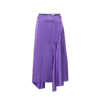 Shop Acne Studios Asymmetric Satin Midi Skirt In Purple