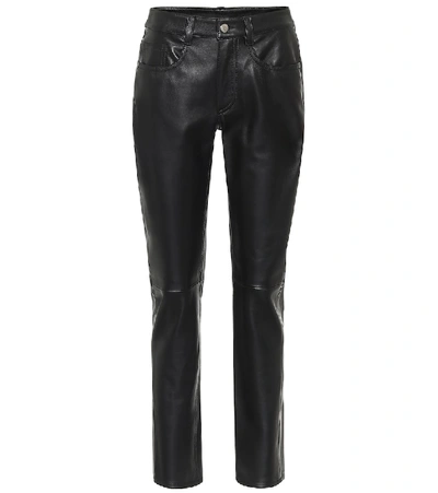 Shop Mm6 Maison Margiela High-rise Slim Leather Pants In Black