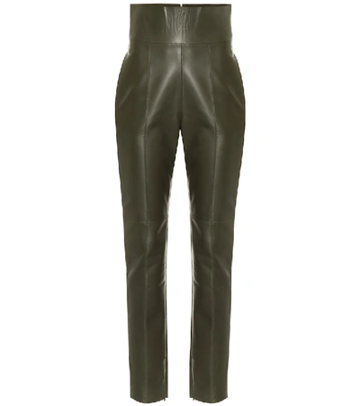 Shop Alexandre Vauthier High-rise Slim Leather Pants In Green